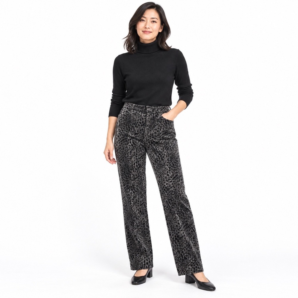 Talbots Straight Leg Velveteen Stretch Pants Leopard Grey Preppy Womens 10